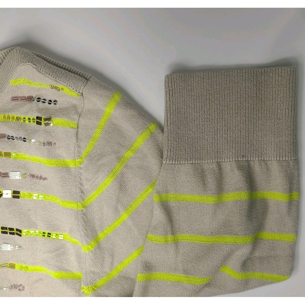 Coldwater Creek Sequin Stripe Sweater Women's XL 16 Beige Yellow Embellished - Picture 5 of 8